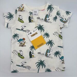 Zara Kids Peanuts Snoopy Surf Short Sleeve Tee New!